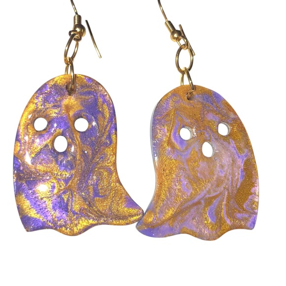Ghost Earrings Handmade Purple & Gold NEW - Picture 3 of 7